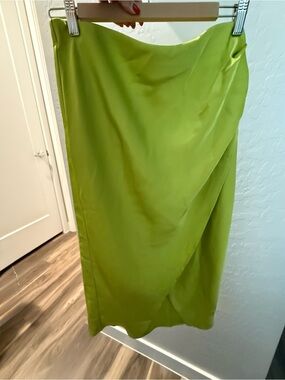 Bright Green Satin Midi Skirt size L